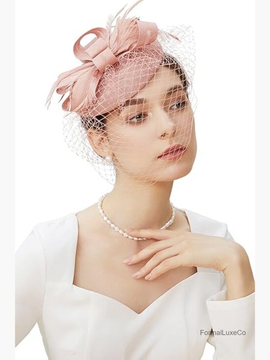 Vintage Fascinator Hat Veil Feather Hair Clip Tea Party Derby Pillbox main image 6